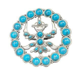 Stunning Silver Tone Bolo Tie Vintage Western Turquoise Stone Cowboy Accessory